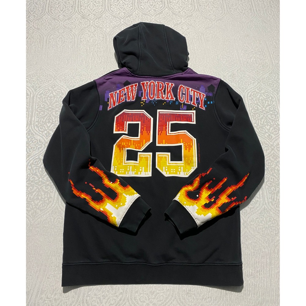 Nike NYC 25 Pixel Fire Flame Graphic Hoodie Mens Medium Black 8-Bit‎ Streetwear